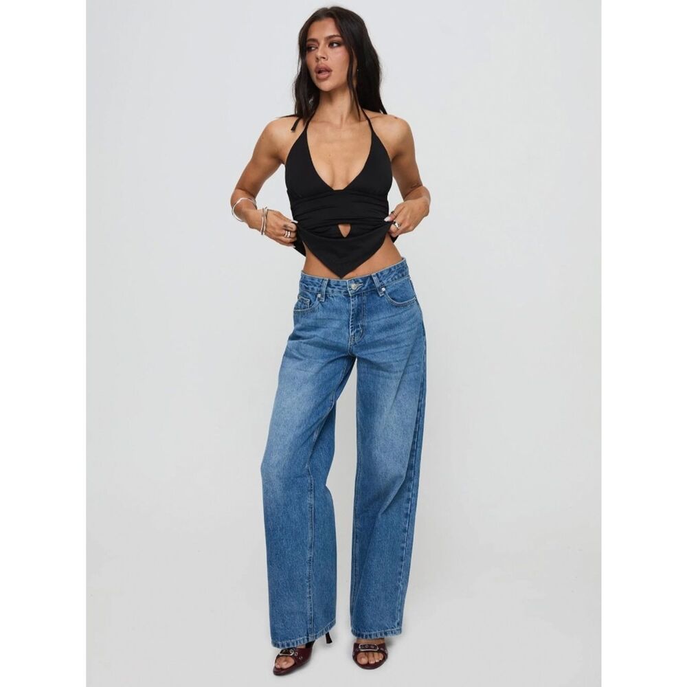 Princess Polly Serenitia Mid Rise Relaxed Jeans Mid Blue Wash Petite
